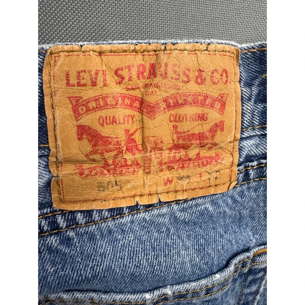 Levi's 505 Straight Leg Jeans Mens Blue Medium Wash‎ Frayed Hem 34x32